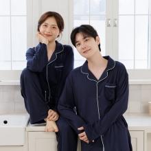 남녀공용 네이비컬러 소프트웜 피치기모 성인 오픈 파자마 세트