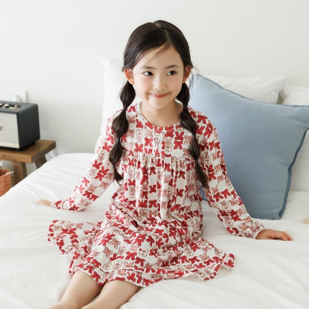 리본래빗 소프트웜 피치스판 원피스 잠옷... 사진 2